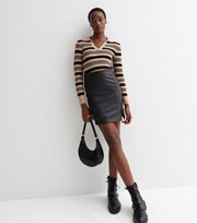 New Look Tall Black Leather-Look Split Hem Mini Skirt